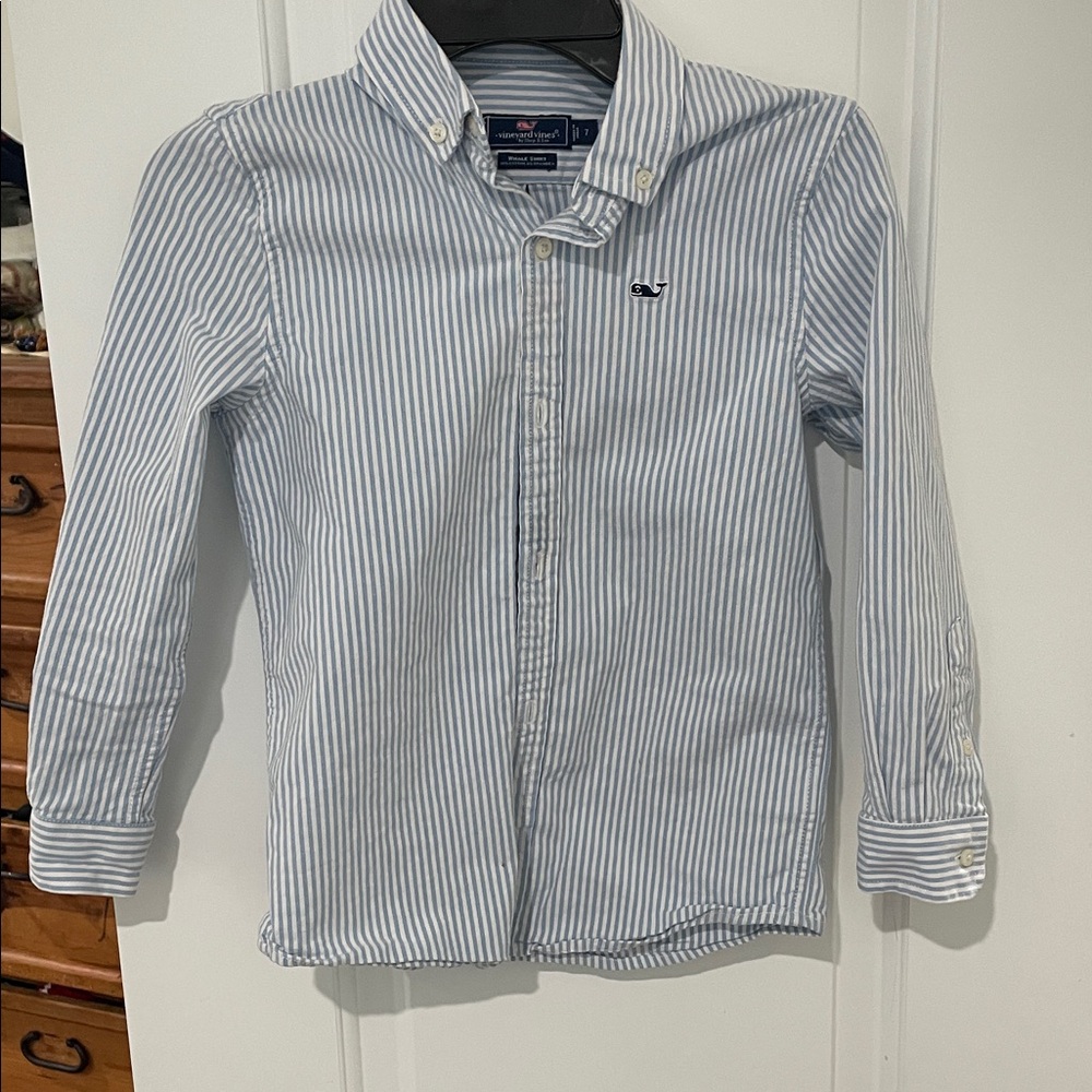 Vineyard Vines Kids Blue and White Striped Button Down Shirt